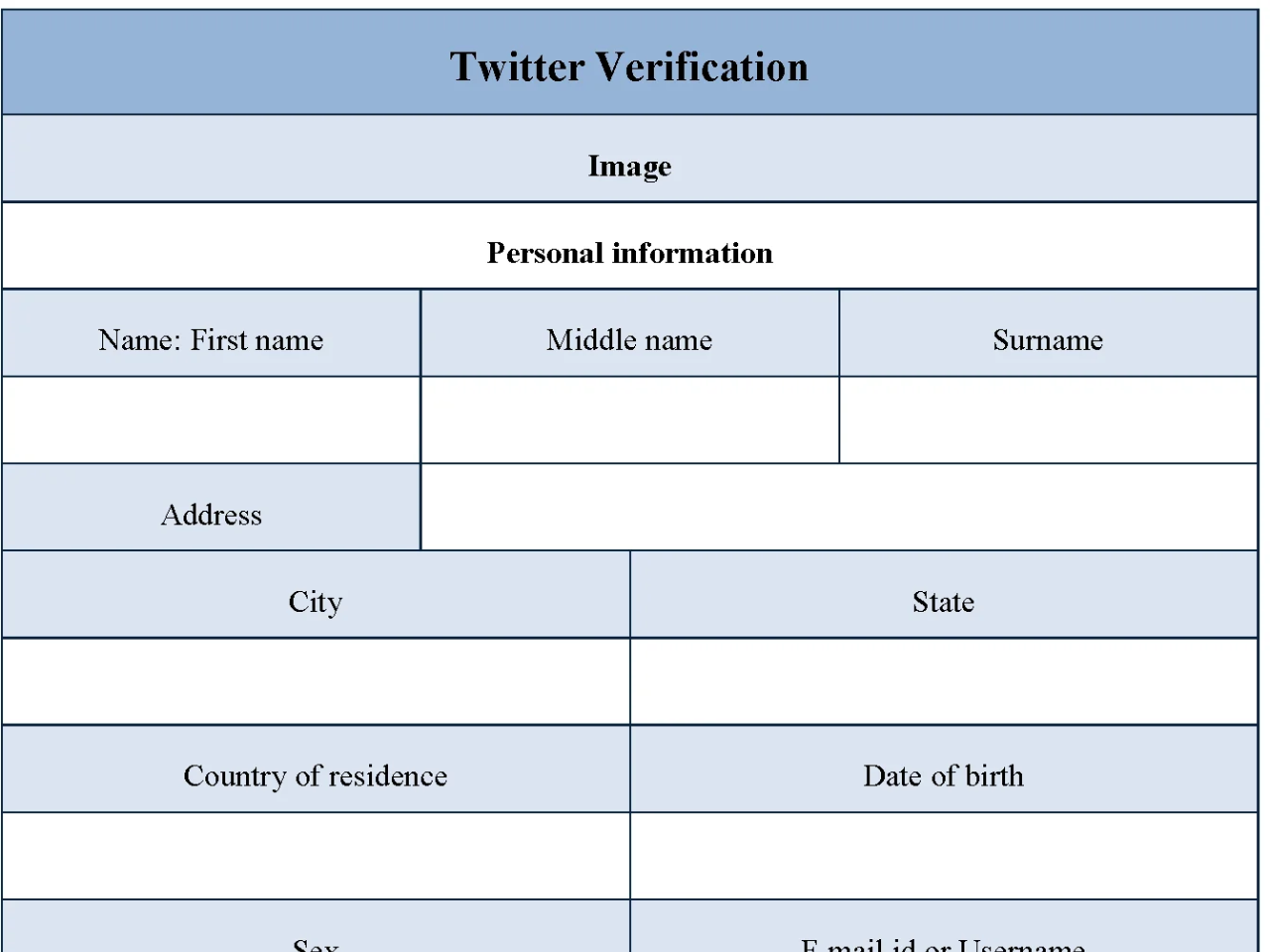 Twitter Verification Fillable PDF Template