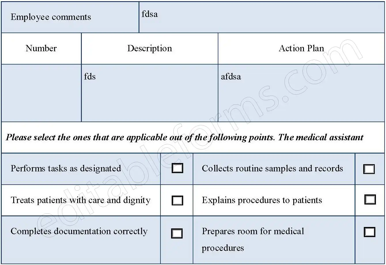 Medical Assistant Evaluation Fillable PDF Template