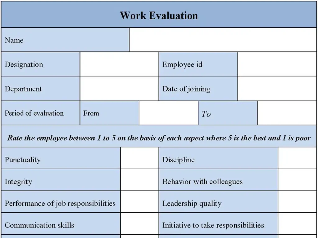 Work Evaluation Form