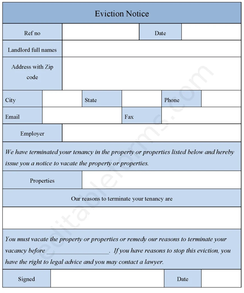 Eviction Notice Fillable PDF Template