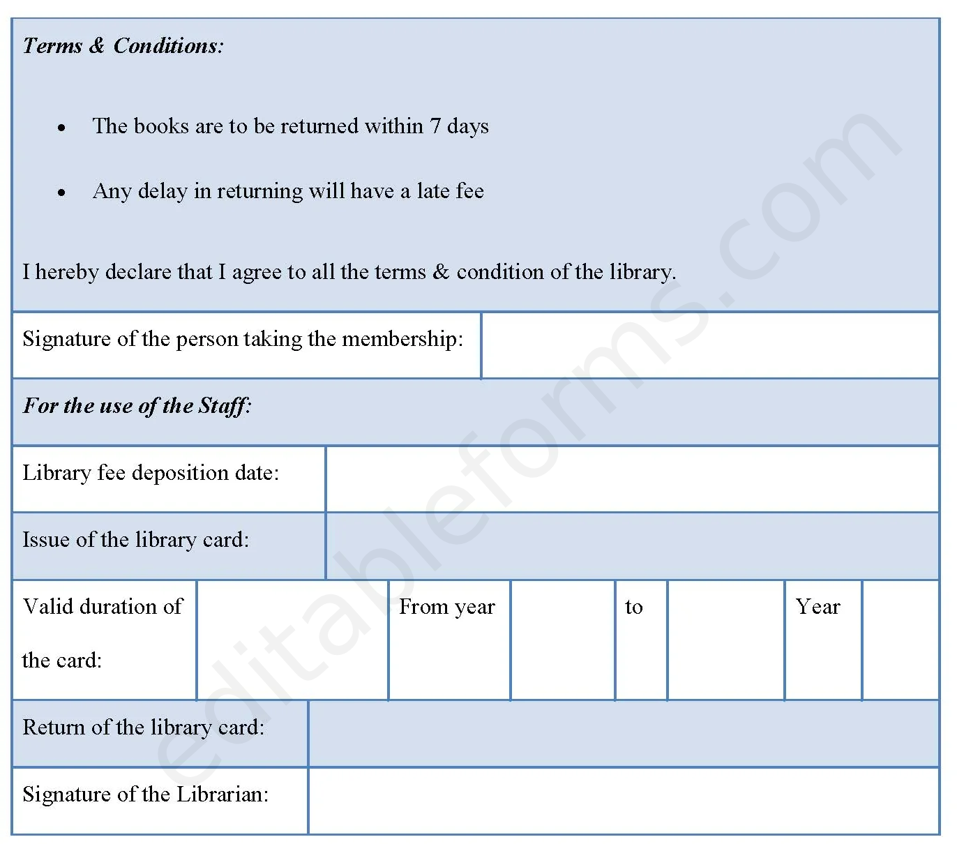 Membership Registration Fillable PDF Template