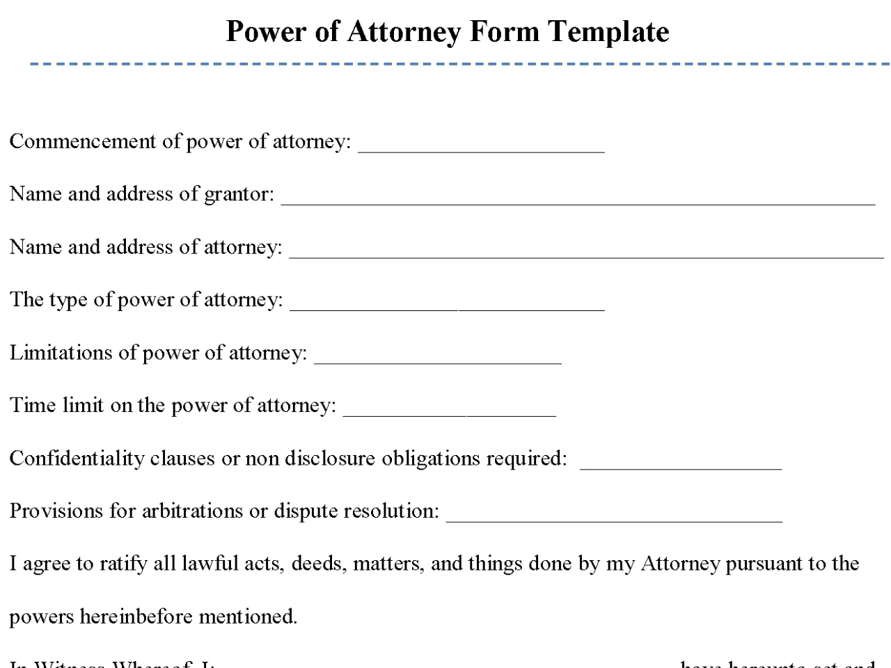 Power Of Attorney Form