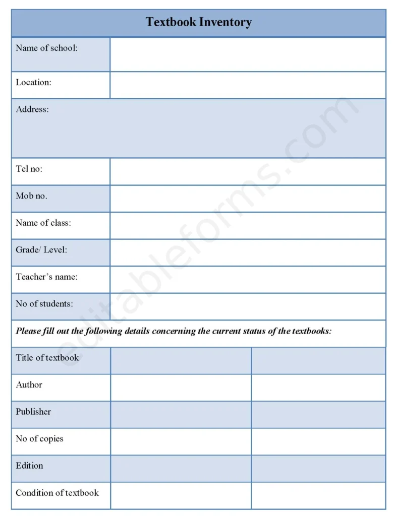Textbook Inventory Fillable PDF Template