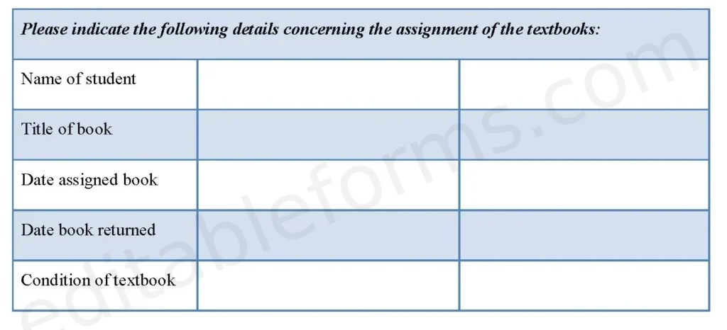 Textbook Inventory Fillable PDF Template