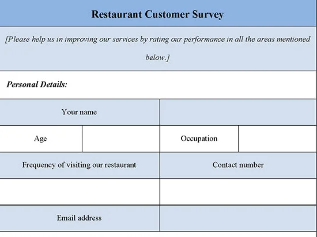 Restaurant Customer Survey Form