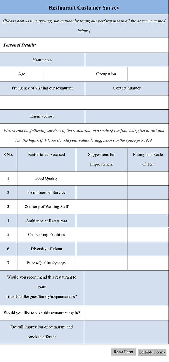 Restaurant Customer Survey Form