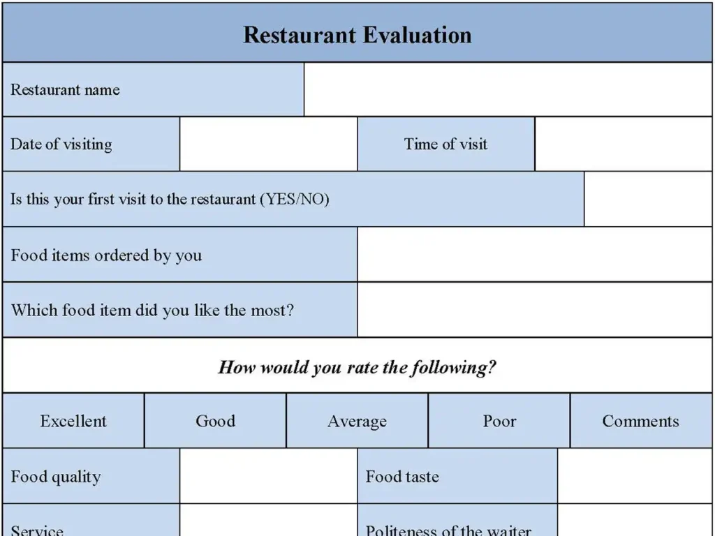 Restaurant Evaluation Form