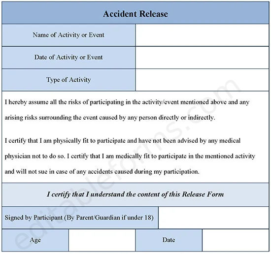 Accident Release Fillable PDF Template