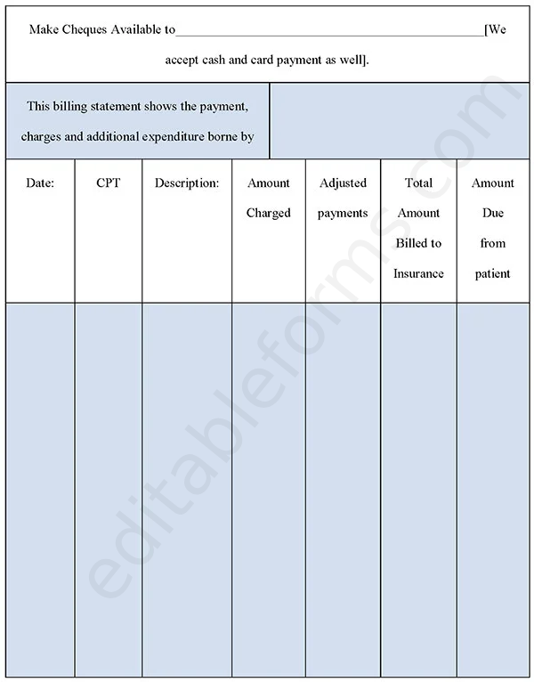 Medical Billing Statement Fillable PDF Template