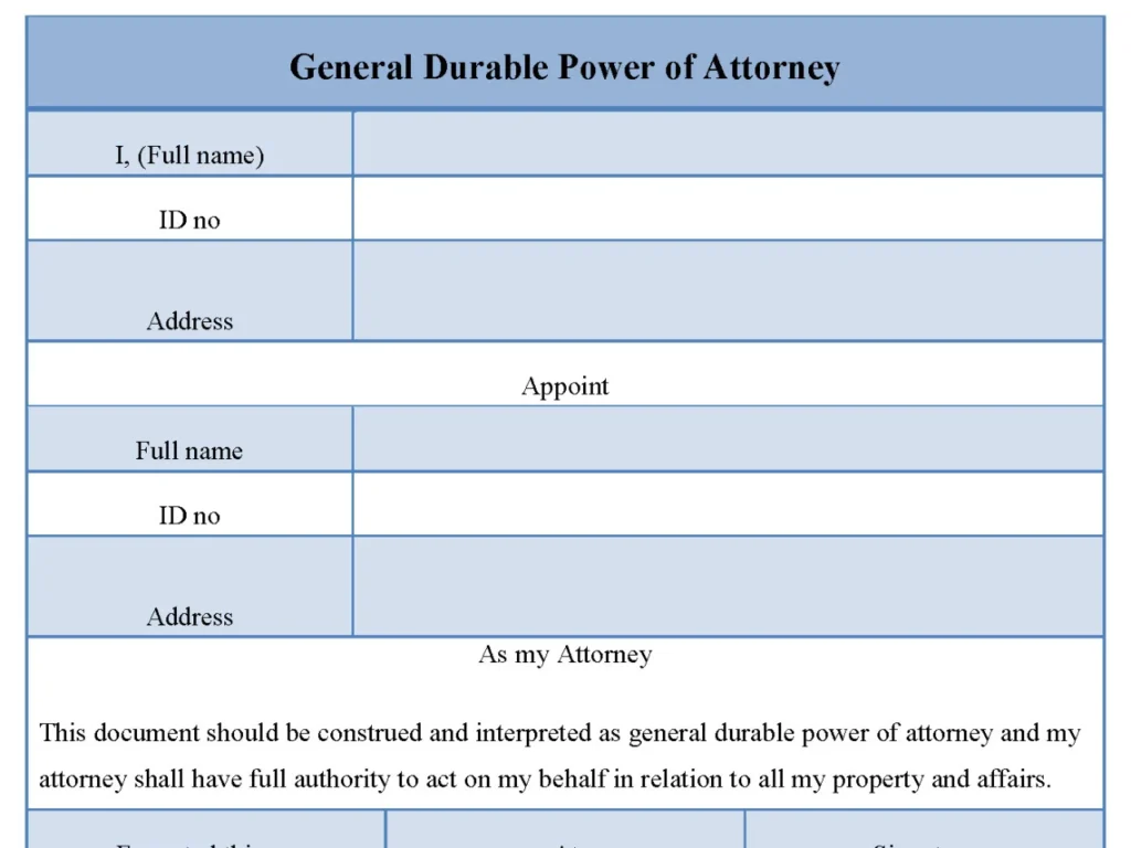 General Durable Power Of Attorney Form