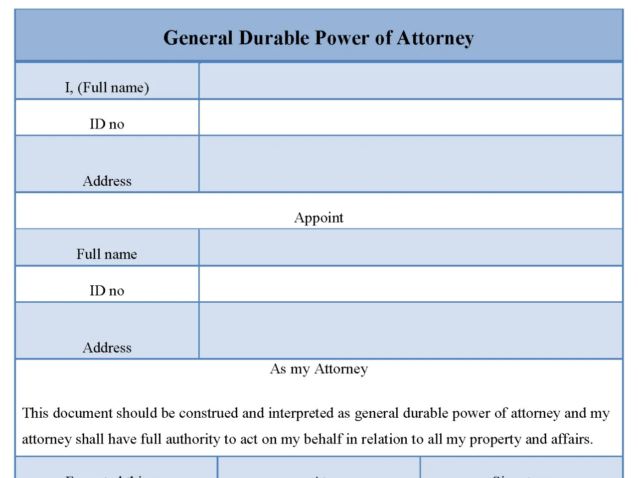 General Durable Power Of Attorney Form