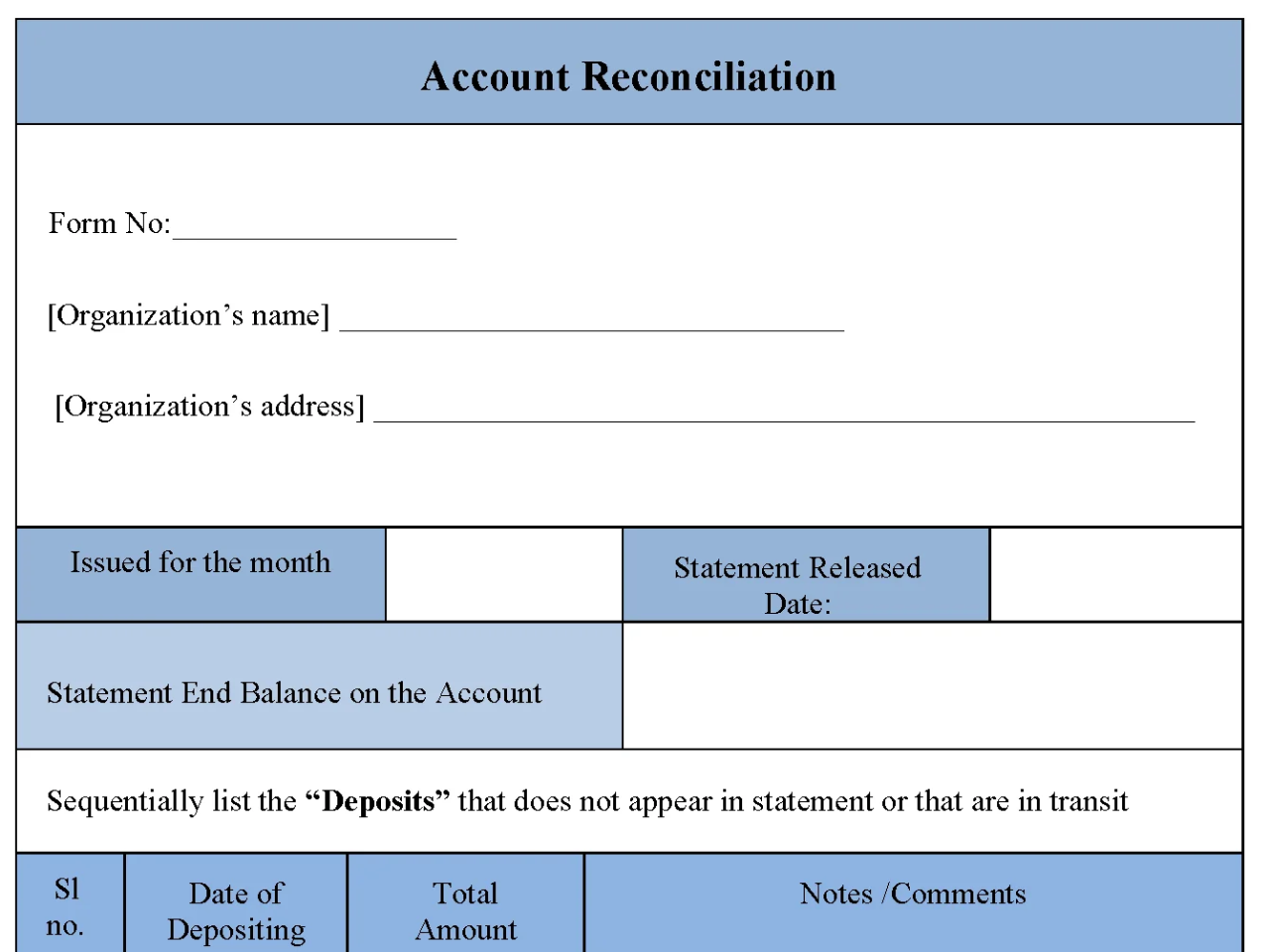 Account Reconciliation Form Account Reconciliation Form