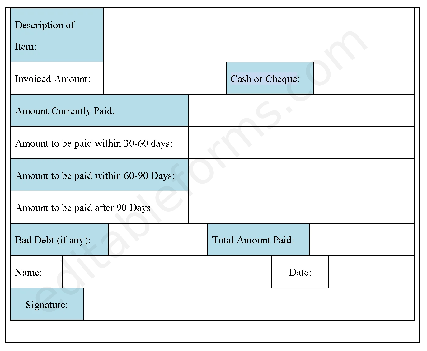 Accounts Payable Fillable PDF Template