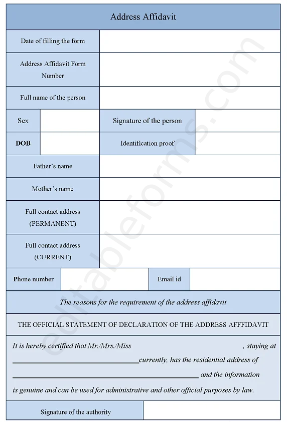 Address Affidavit Fillable PDF Template