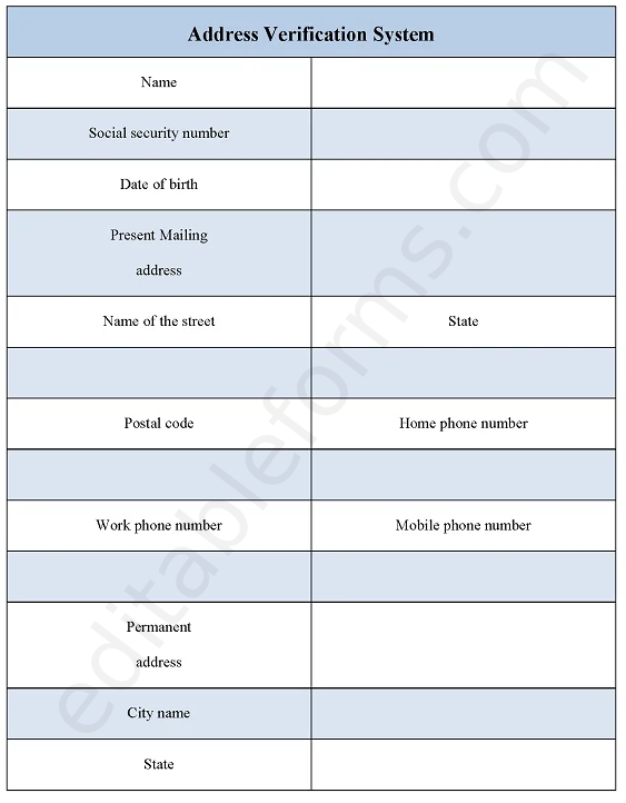 Address Verification System Fillable PDF Template