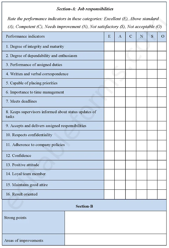 Administrative Assistant Evaluation Fillable PDF Template