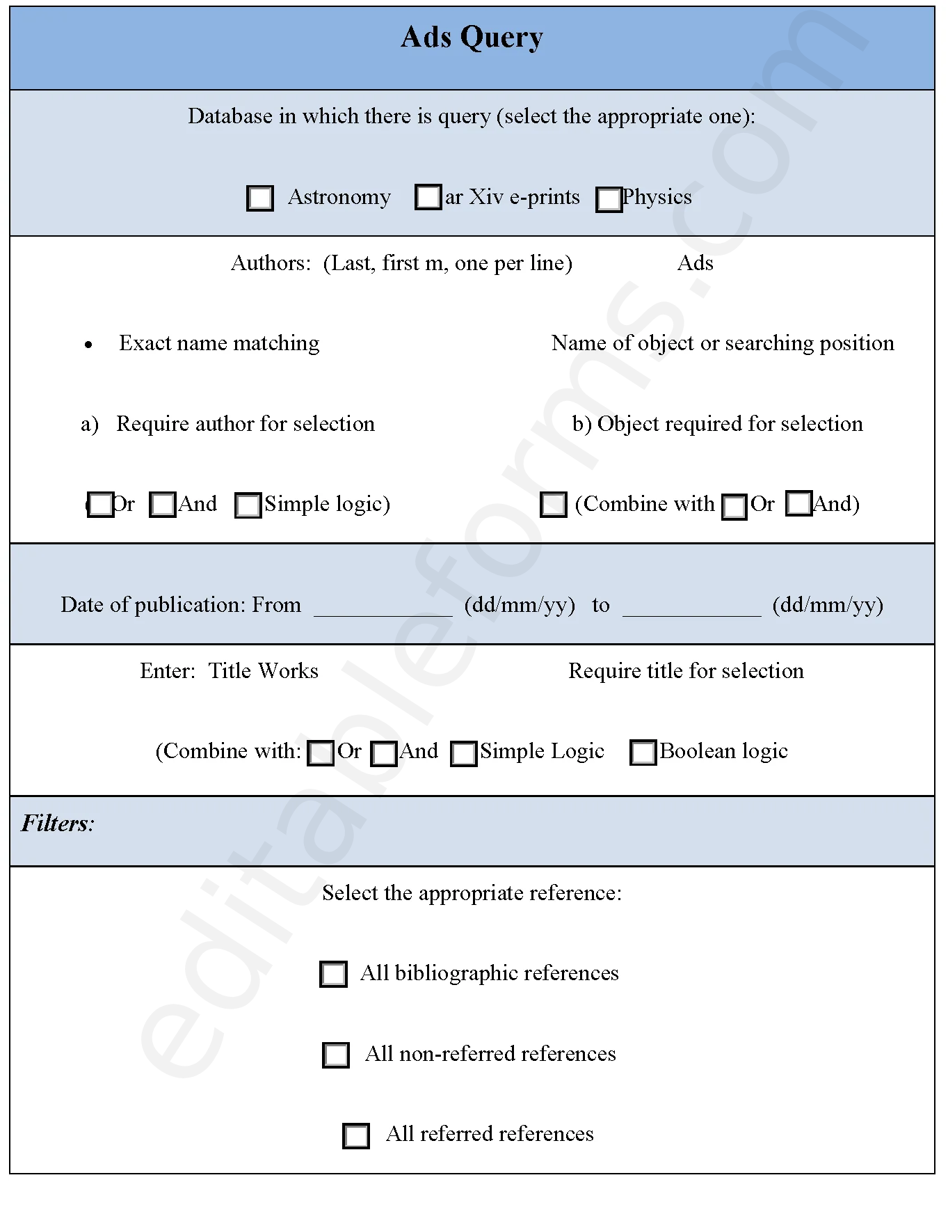 Ads Query Fillable PDF Template