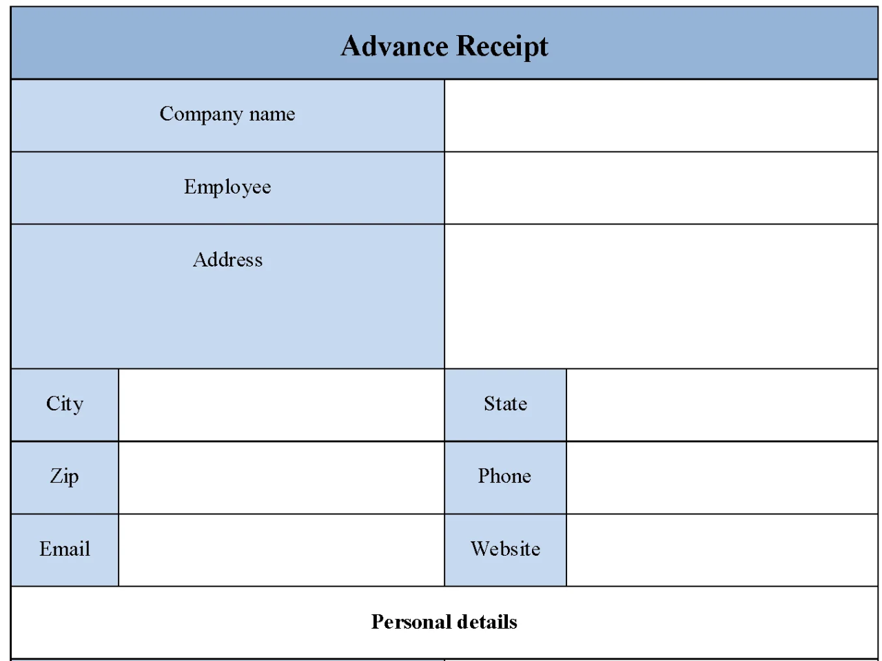 Advance Receipt Form