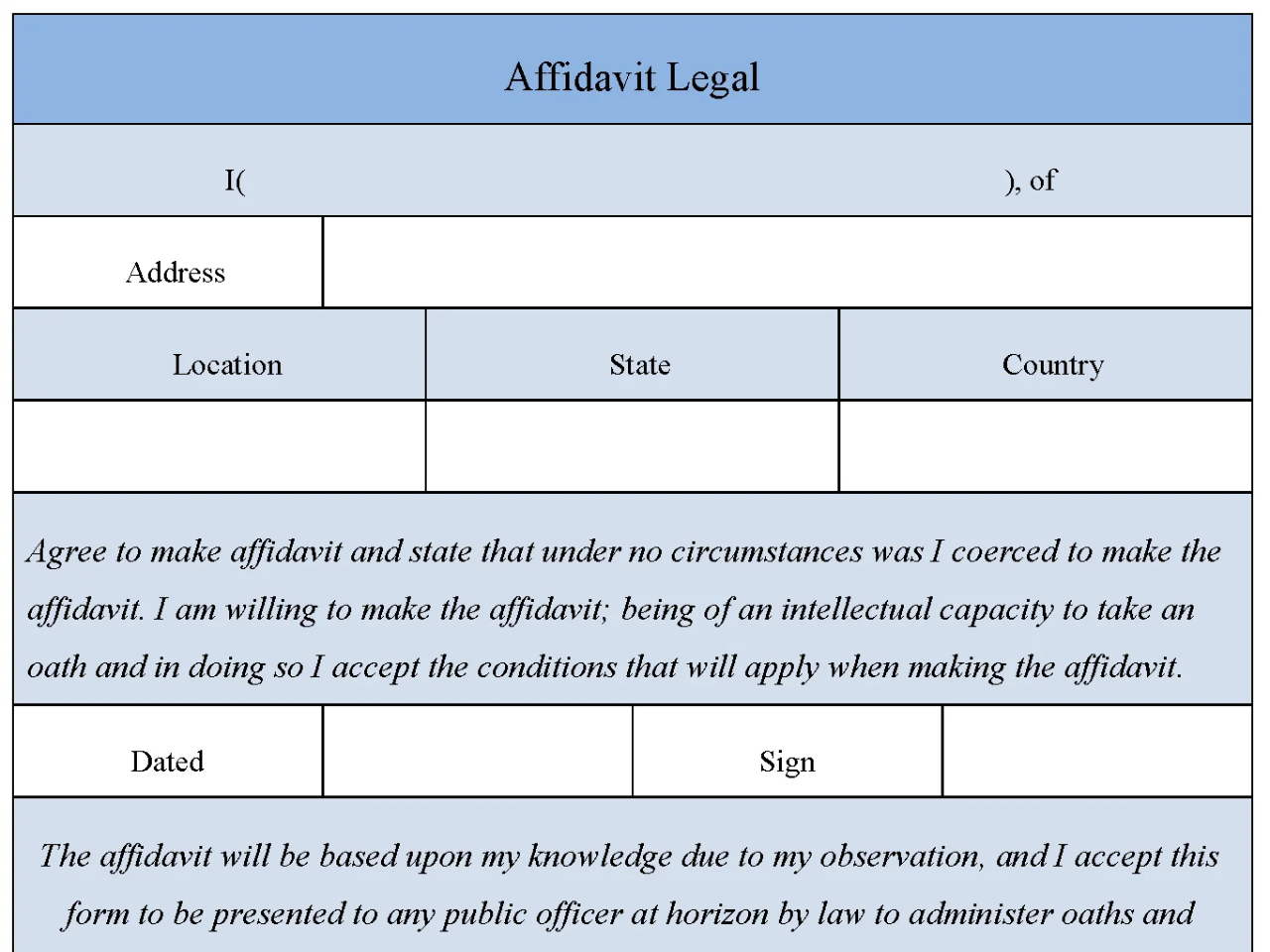Affidavit Legal Form