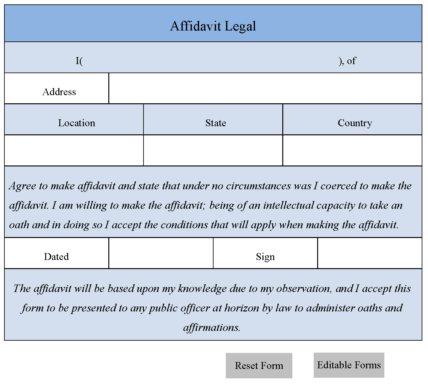 Affidavit Legal Form Editable PDF Forms