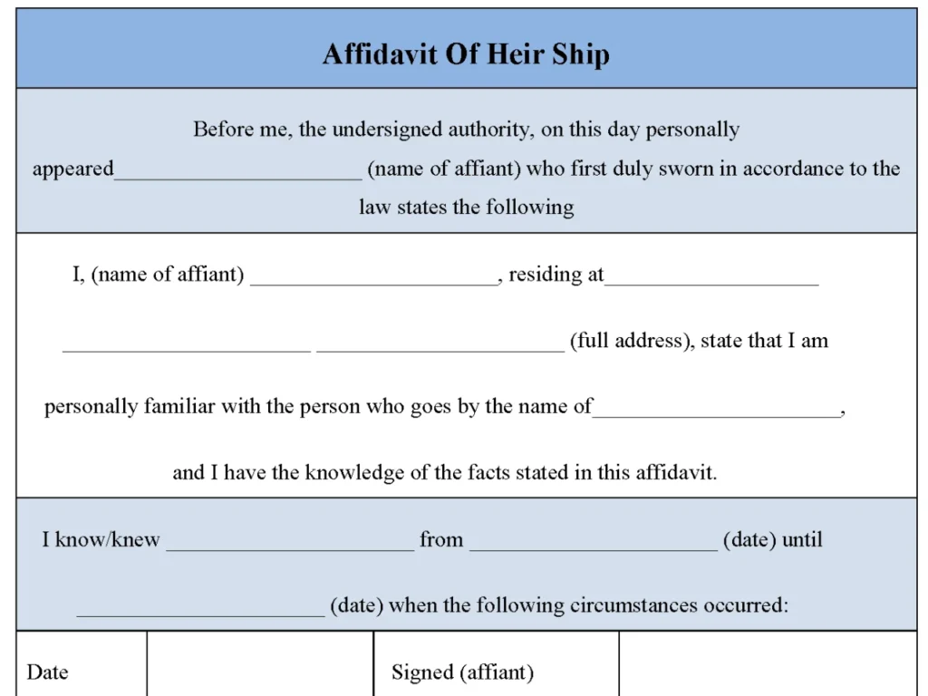 Affidavit Of Heirship Form