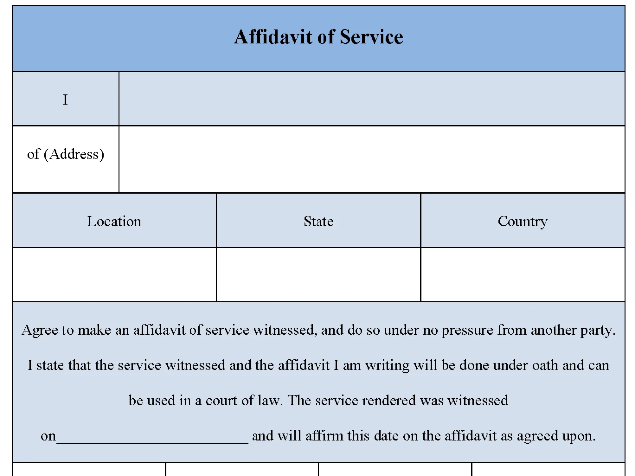 Affidavit Of Service Form