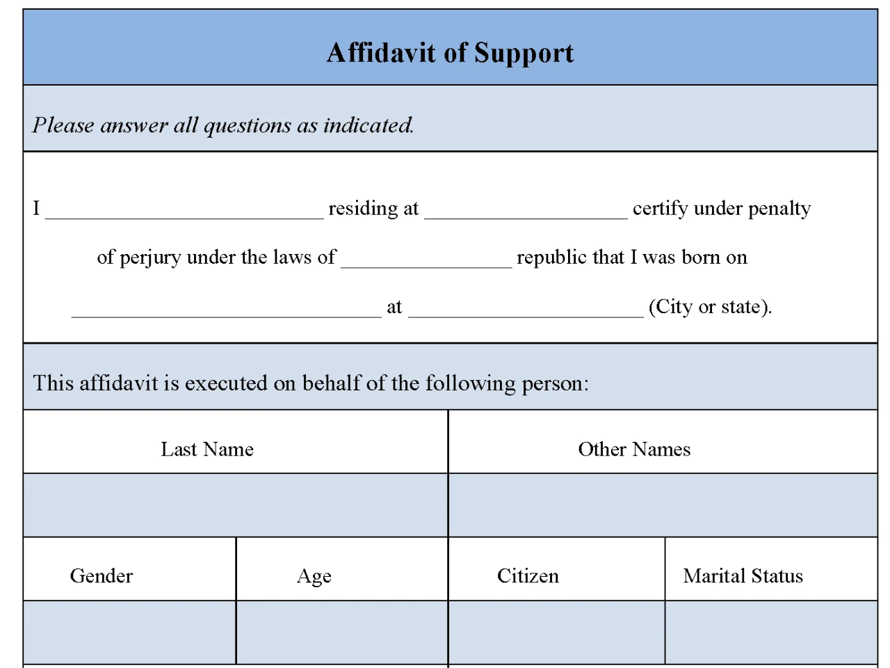 Affidavit Of Support Form