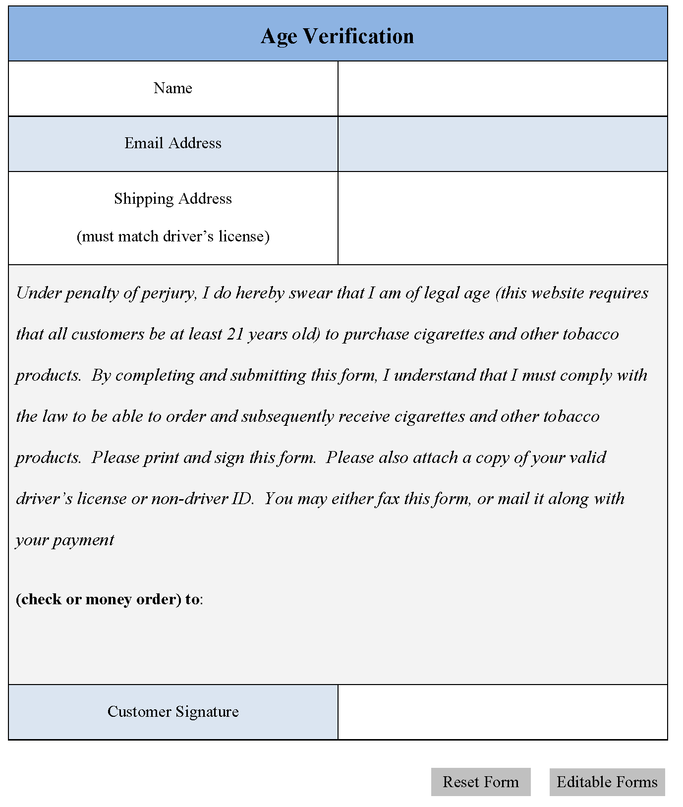 Age Verification Form Editable Forms Age Verification Form Editable Forms