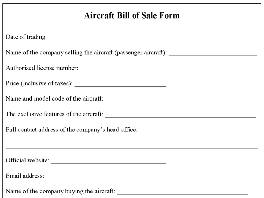 Aircraft Bill Of Sale Form