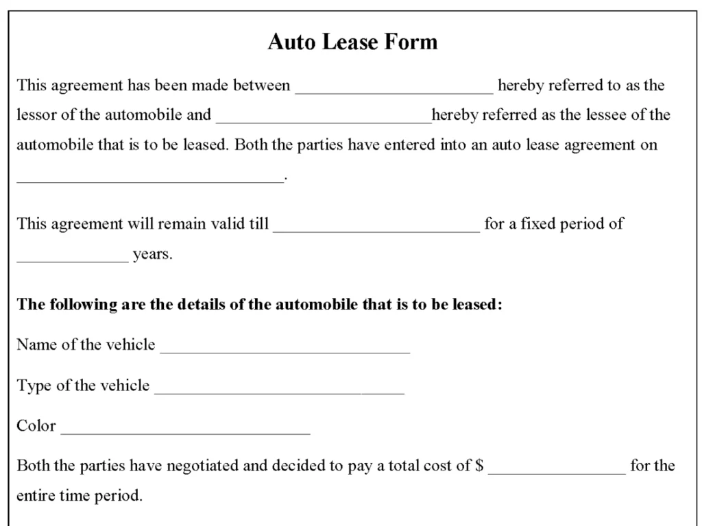 Auto Lease Form