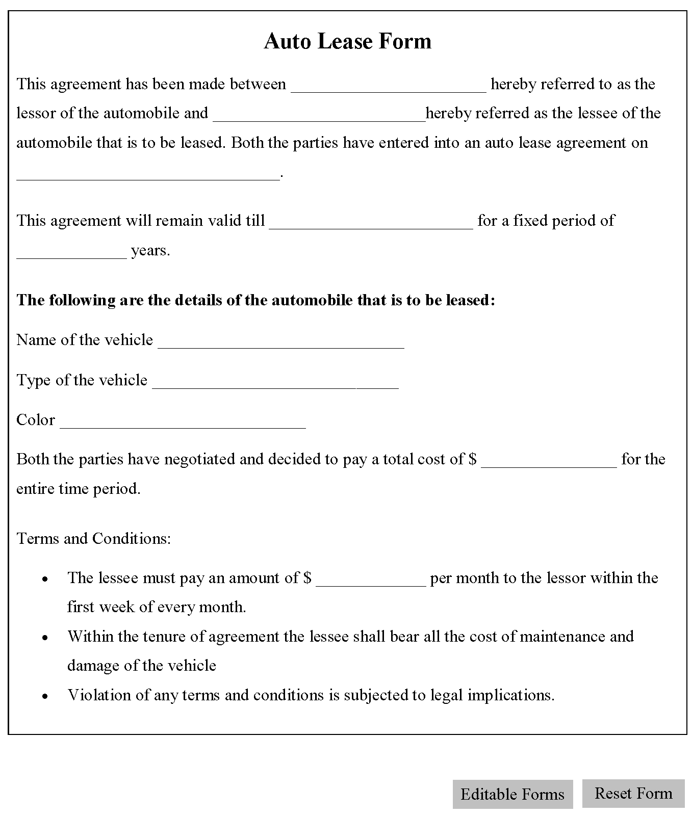 Auto Lease Form