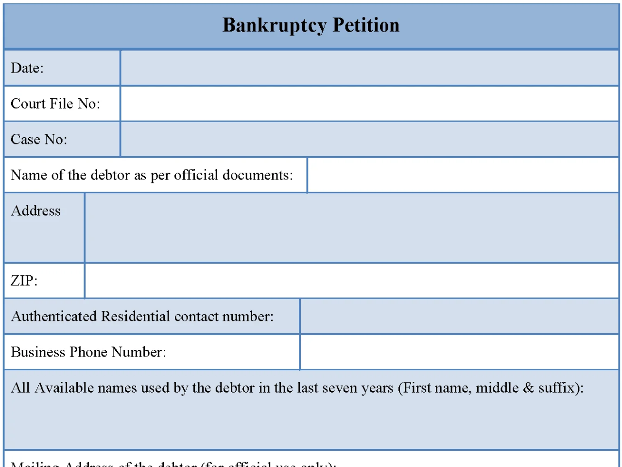 Bankruptcy Petition Form