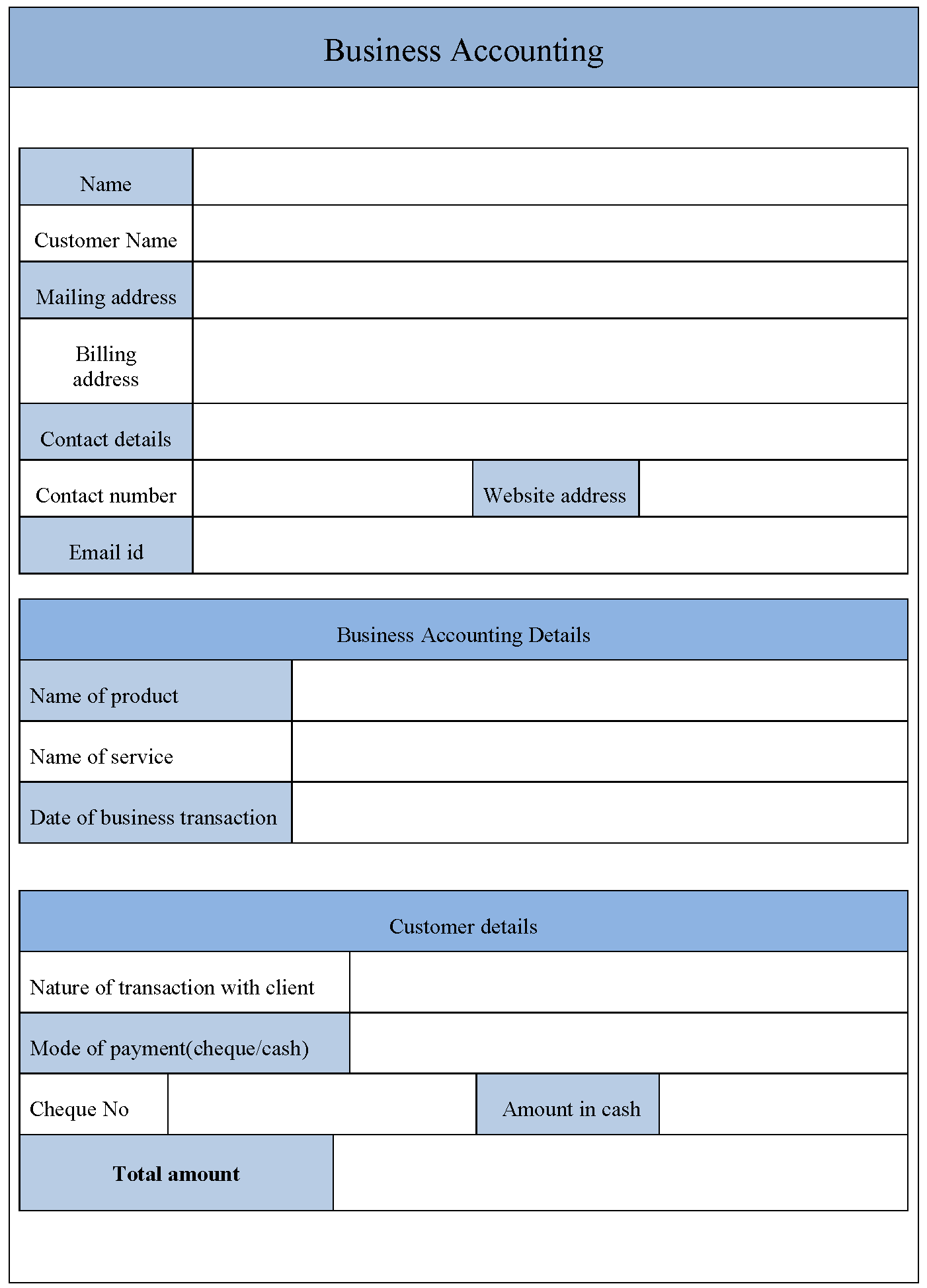 Business Accounting Form