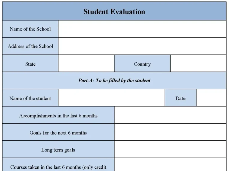 Student Evaluation Fillable PDF Form
