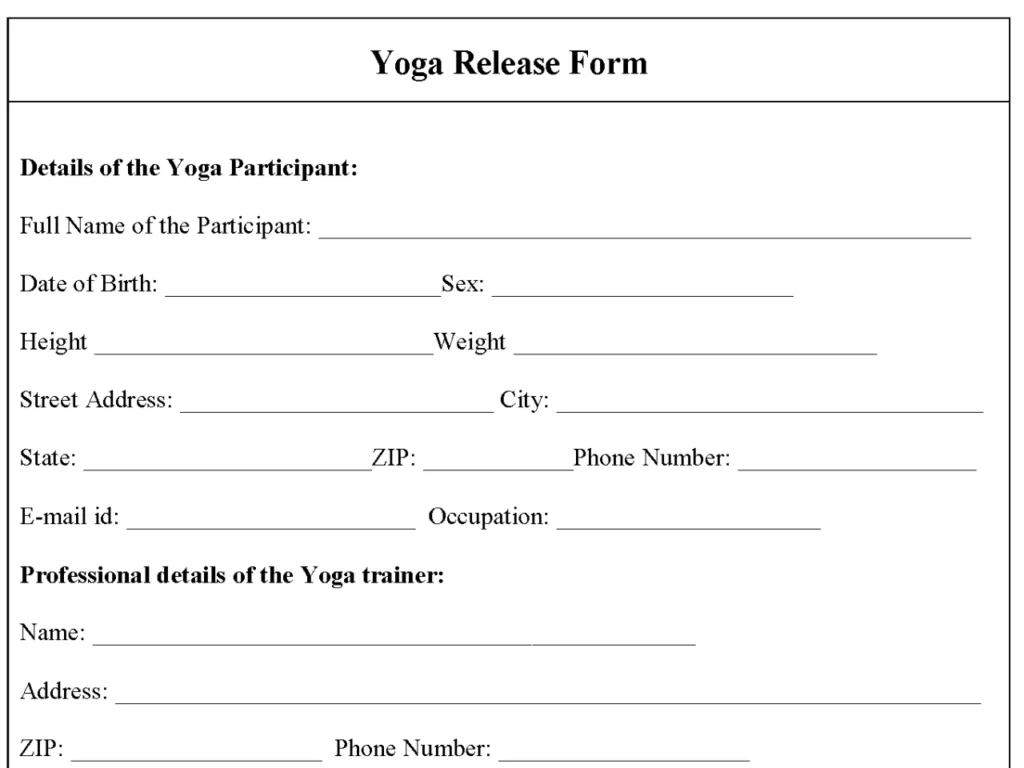 Yoga Release Form