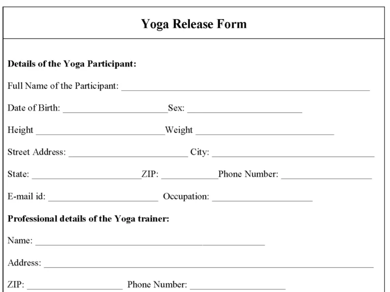Yoga Release Form