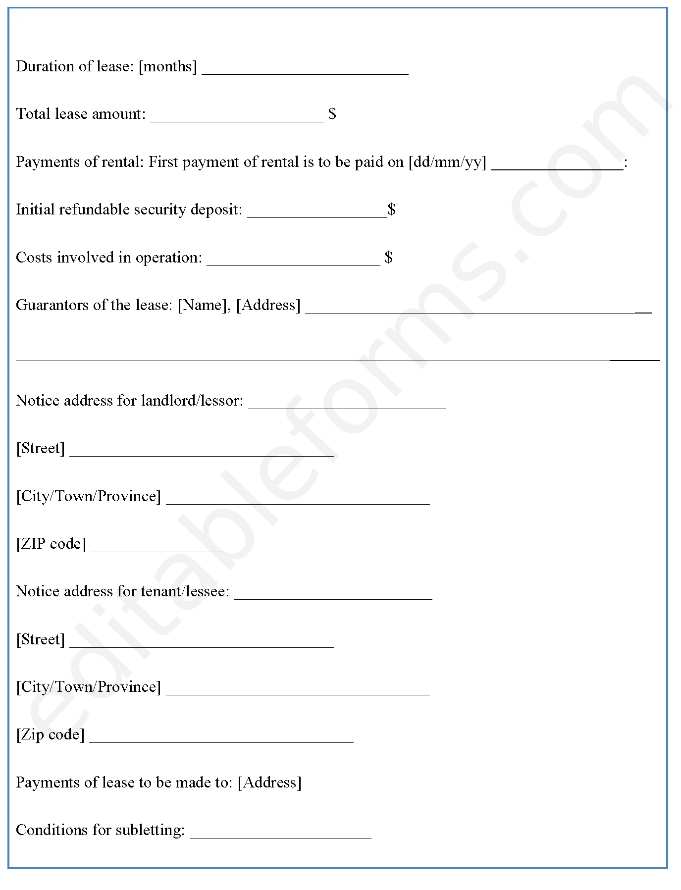 Lease Abstract Fillable PDF Template