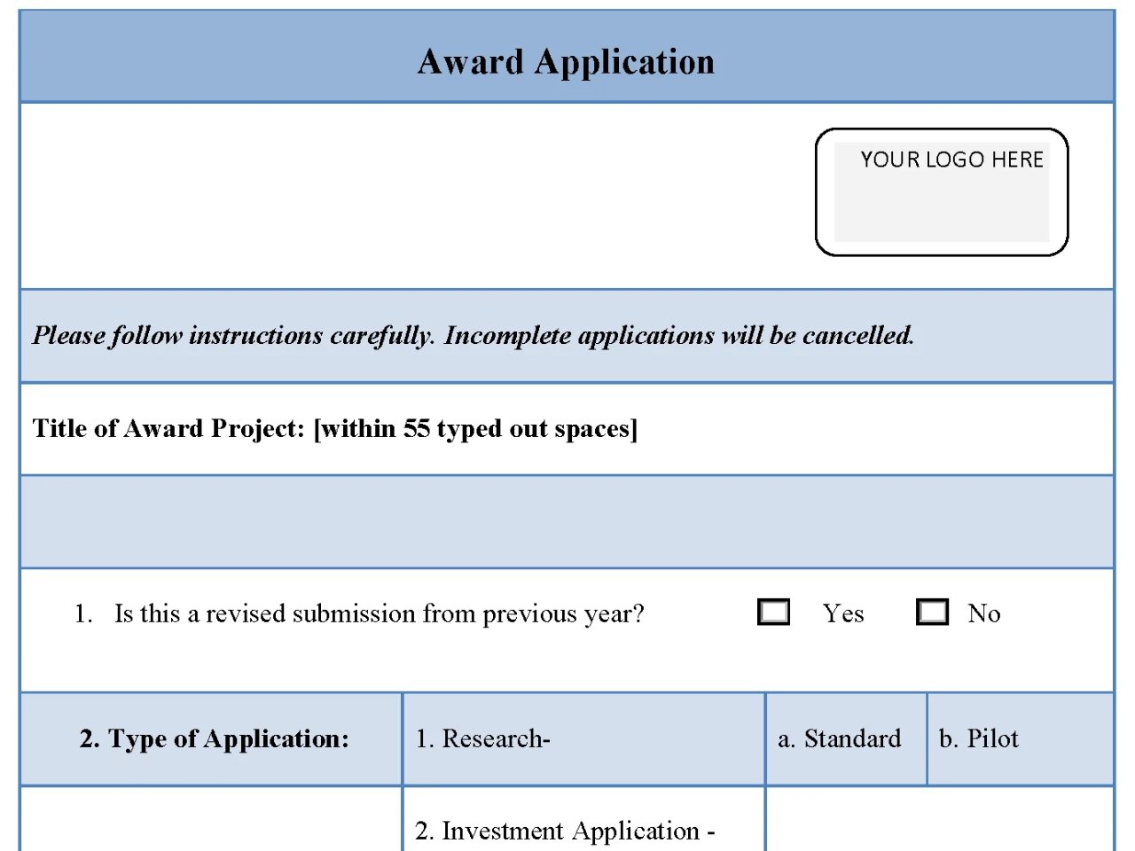 Award Application Template