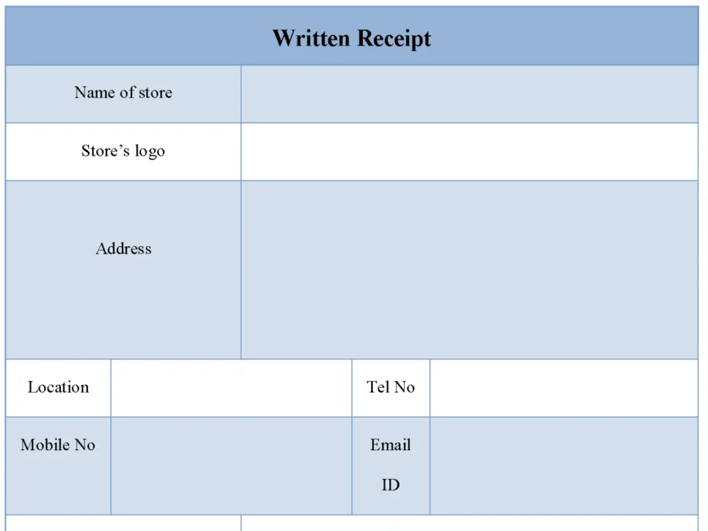 Written Receipt Form