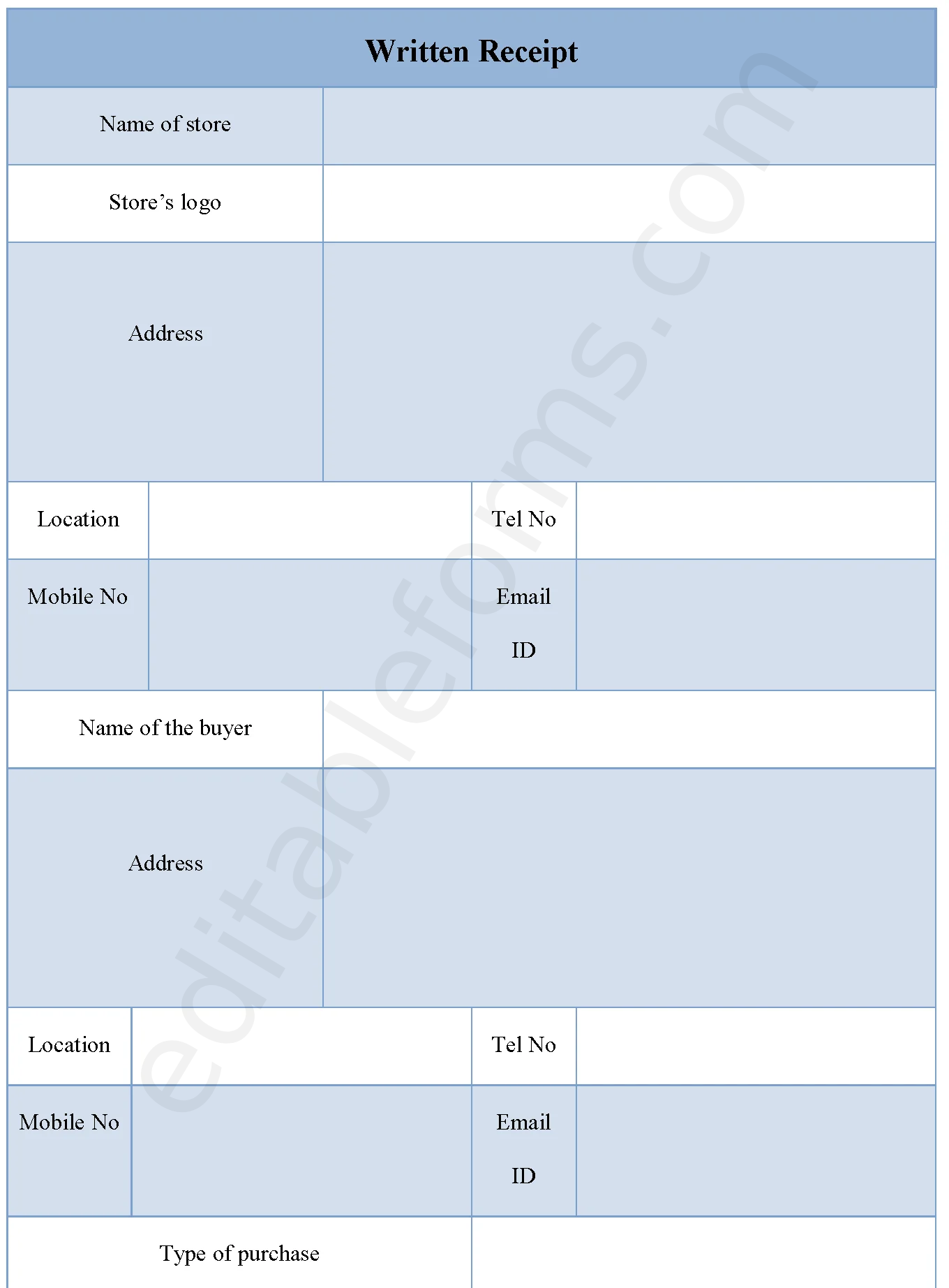 Written Receipt Form