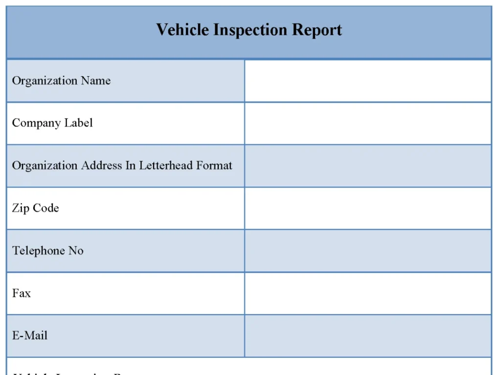 Vehicle Inspection Report Fillable PDF Template