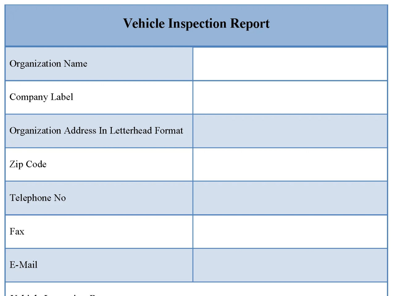 Vehicle Inspection Report Fillable PDF Template