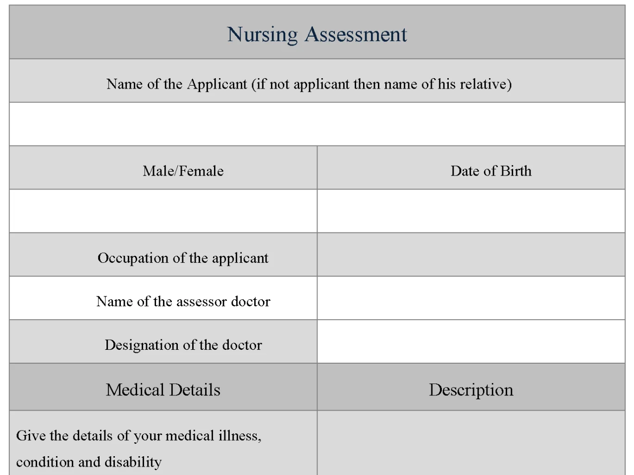 Nursing Assessment Form