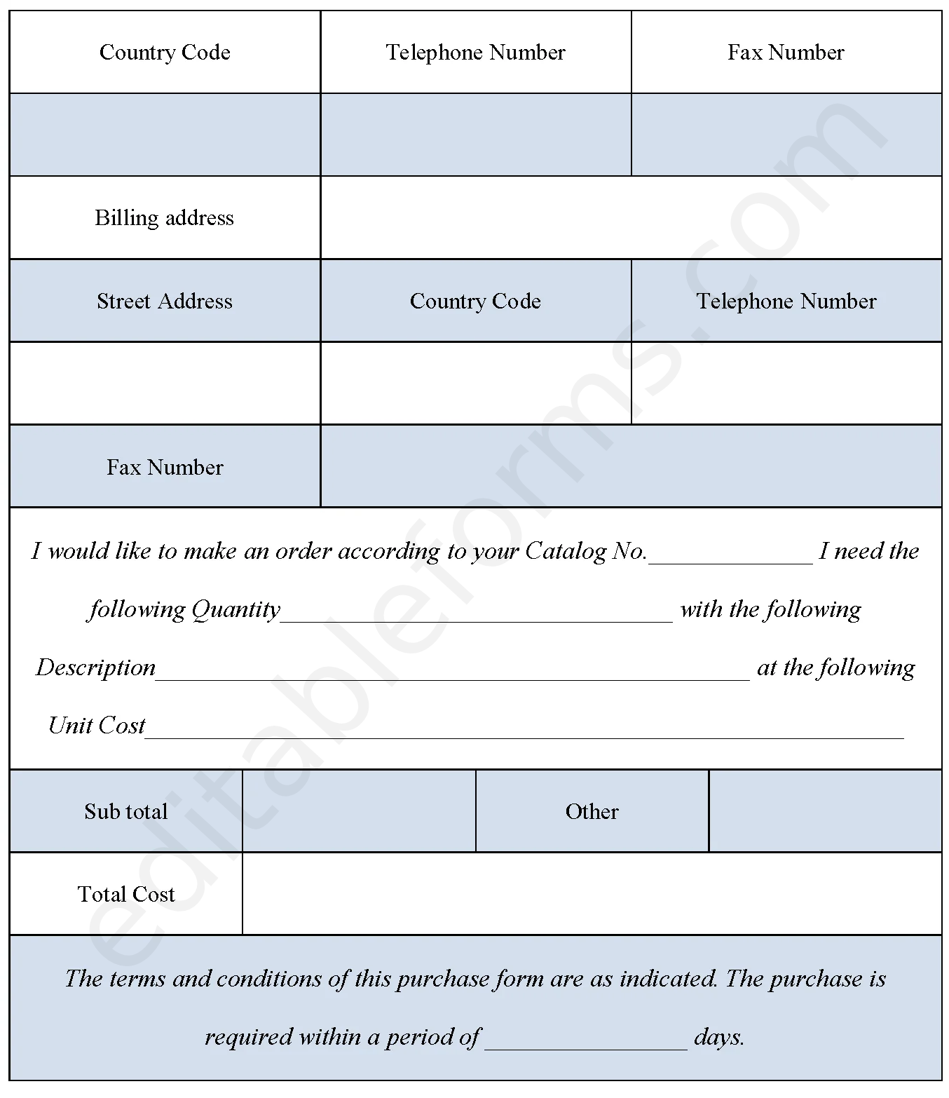 Sample Purchase Fillable PDF Template
