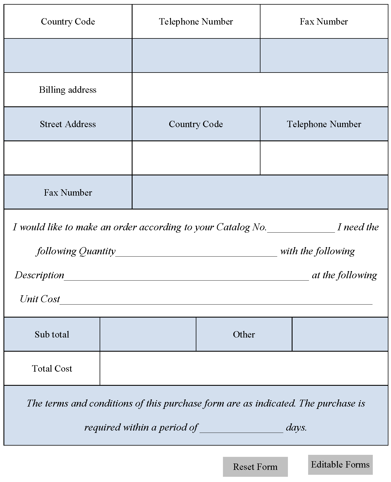 Sample Purchase Form