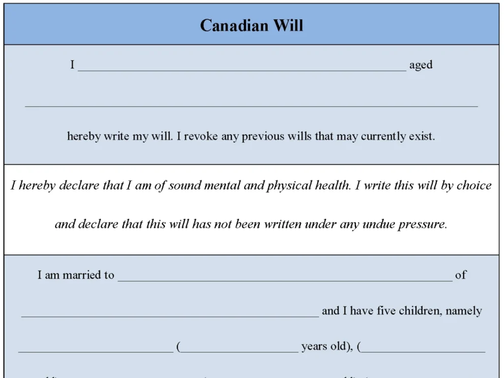 Canadian Will Form