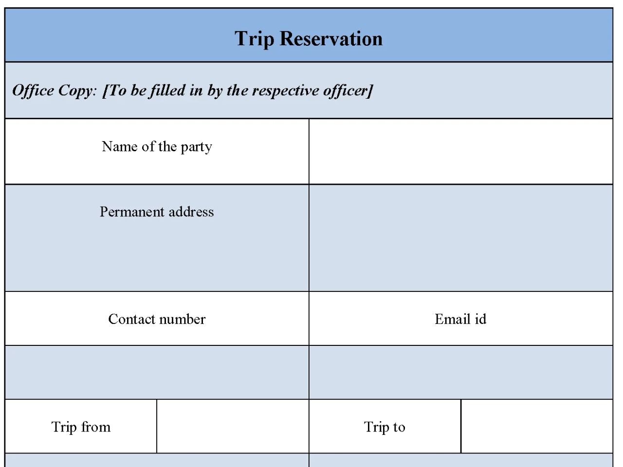 Trip Reservation Form