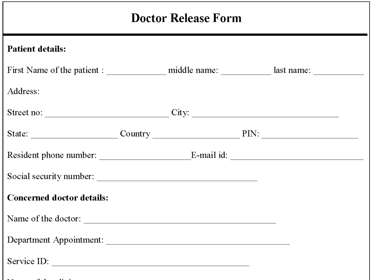 Doctor Release Fillable PDF Template