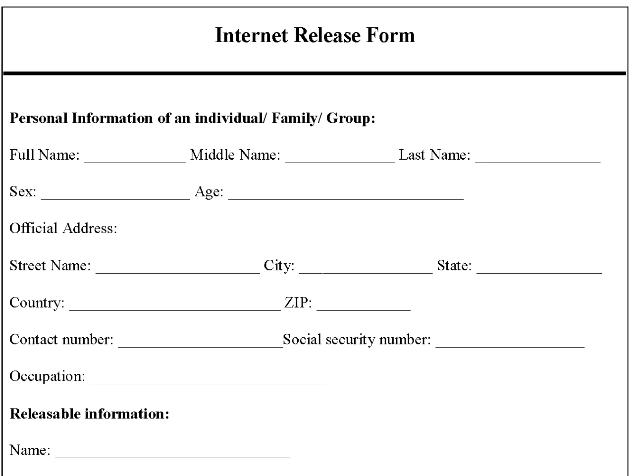 Internet Release Form