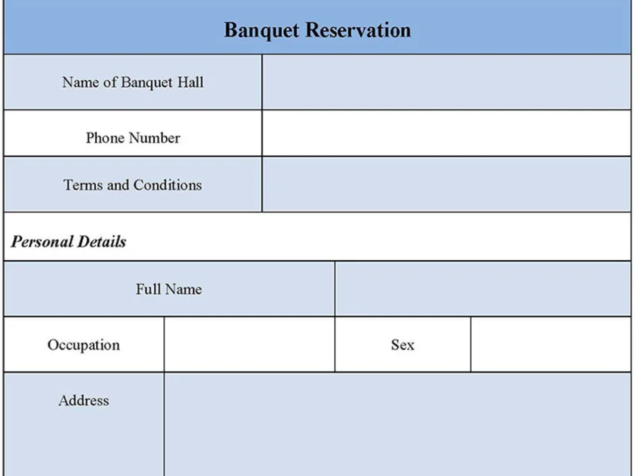 Banquet Reservation Form